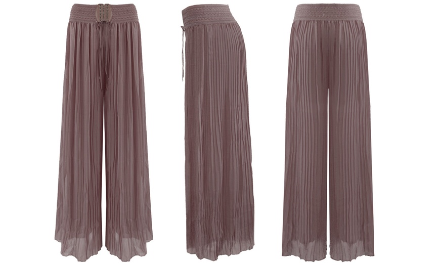 Image 4: Pleated Chiffon Palazzo Trousers or Maxi Skirt with Woven Waist