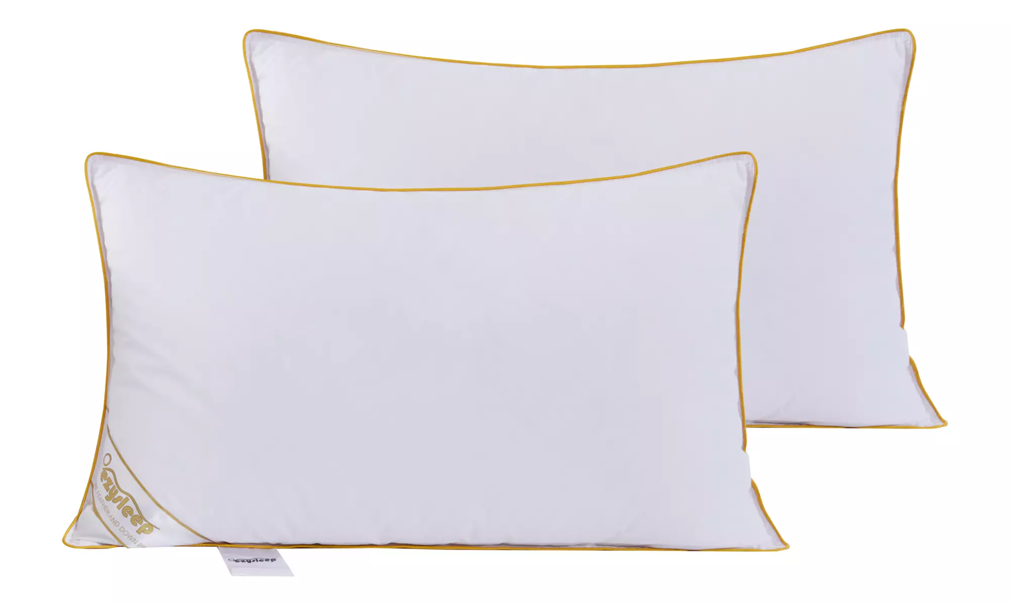 Luxury Goose Feather & Down Pillows - 2 or 4 Pack with Gold Piping