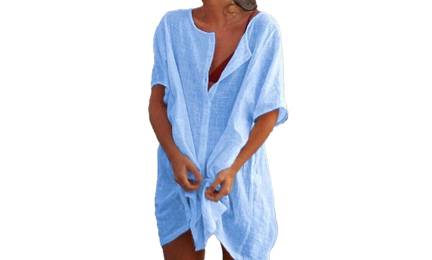 Image 3: Women's Swimwear Cover-Up Linen Loose Beach Top