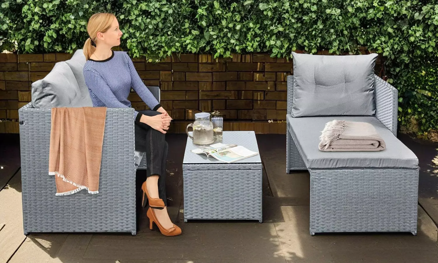 Florence 3-Seater L-Shaped Garden Corner Sofa Set with Table