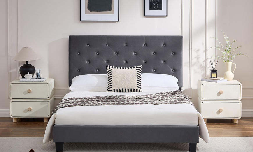 Image 6: Ottoman Storage Bed Frame with Tufted Headboard
