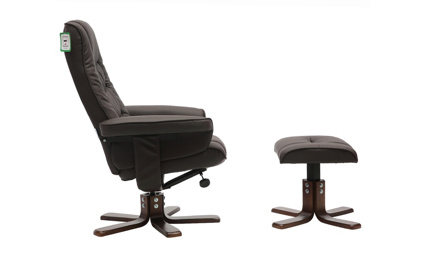 Image 3: PU Leather Swivel Office Armchair with Footstool