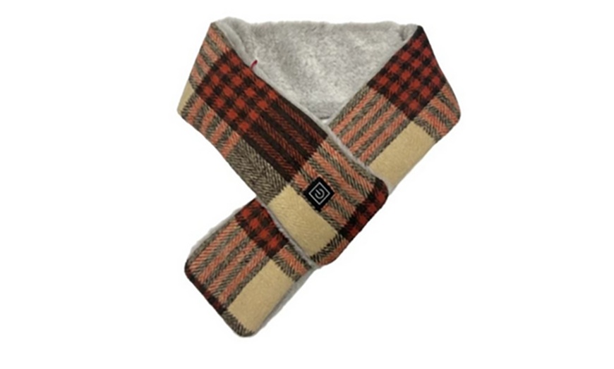 Image 6: USB Charging Thermal Plaid Check Pattern Scarf