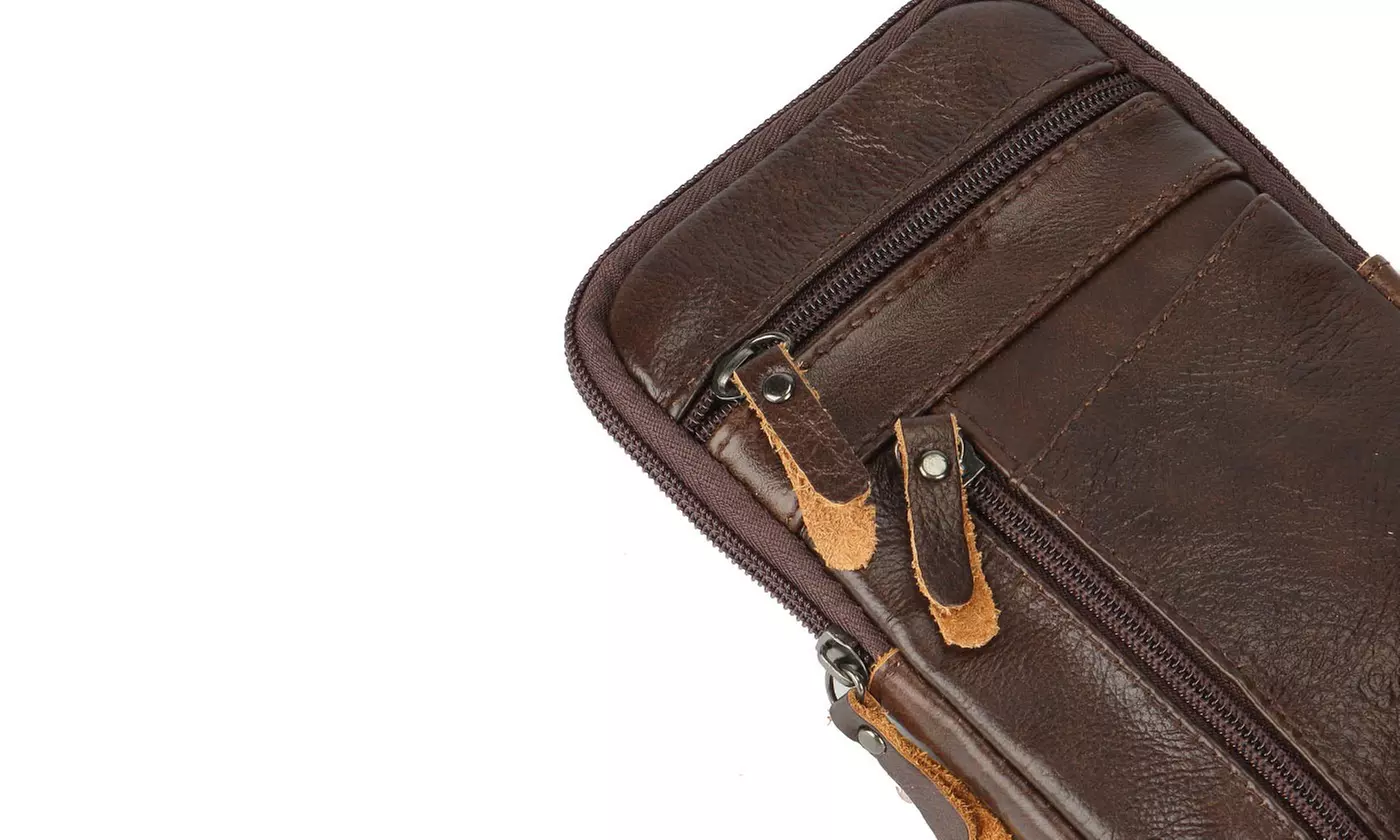 Mens Leather Phone Pouch Belt Bag Crossbody Waist Pack