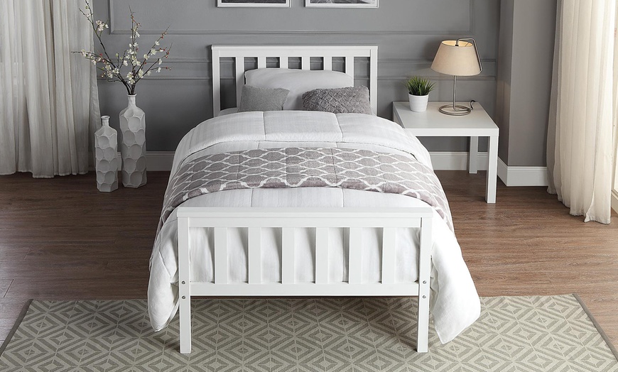 Image 2: White Wooden Bed 