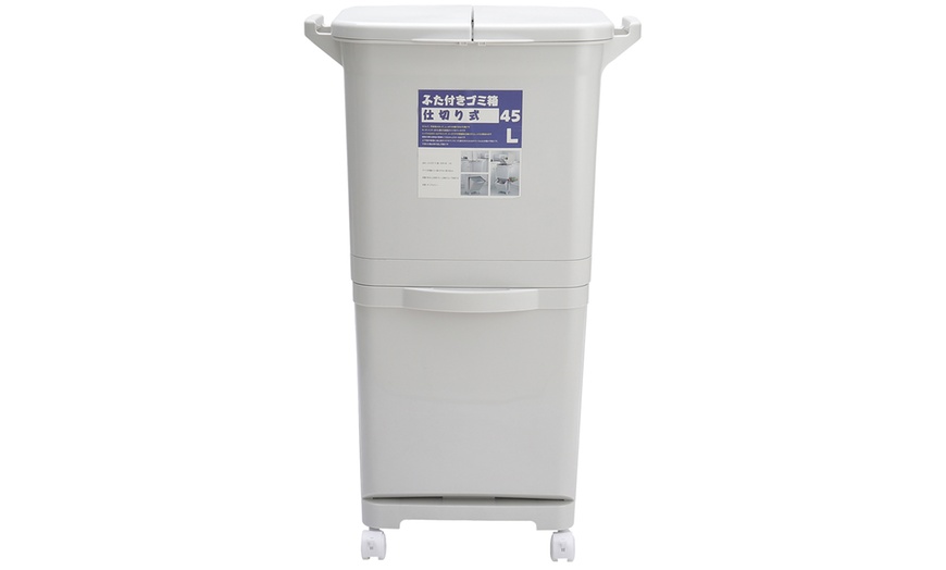 Image 2: Double-Layer Trash Can with Three Compartments and Wheels
