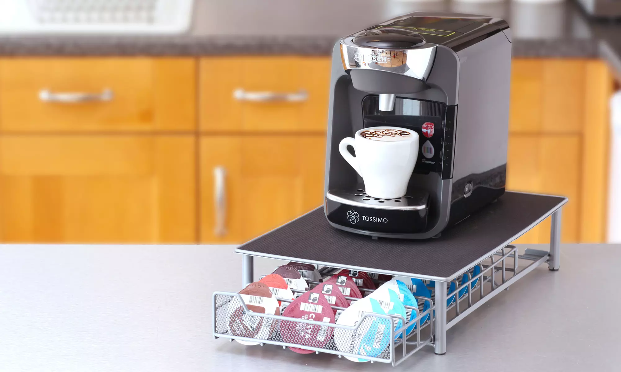 Neo Coffee Machine Stand with Capsule Pod Storage Drawer for Tassimo Capsules - Primary Image