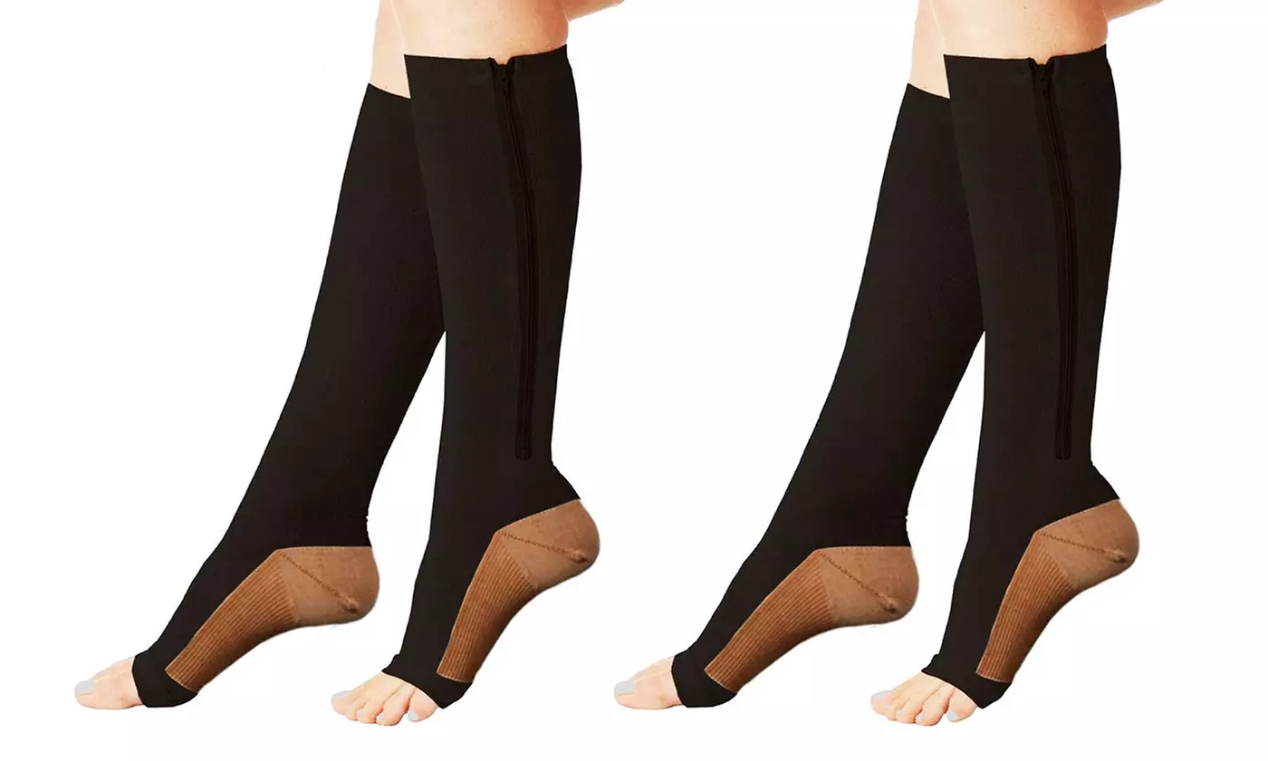 Copper-Infused Open-Toe Zip-Up Compression Socks - Second Medium