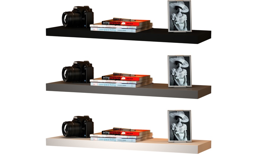 Image 1: Wooden Floating Wall Shelf