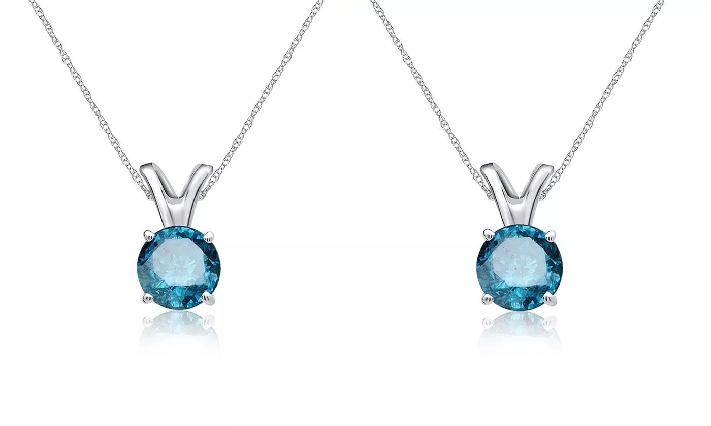 Blue Diamond Solitaire Pendant in 14K White Gold by Brilliant Diamond - Primary Image