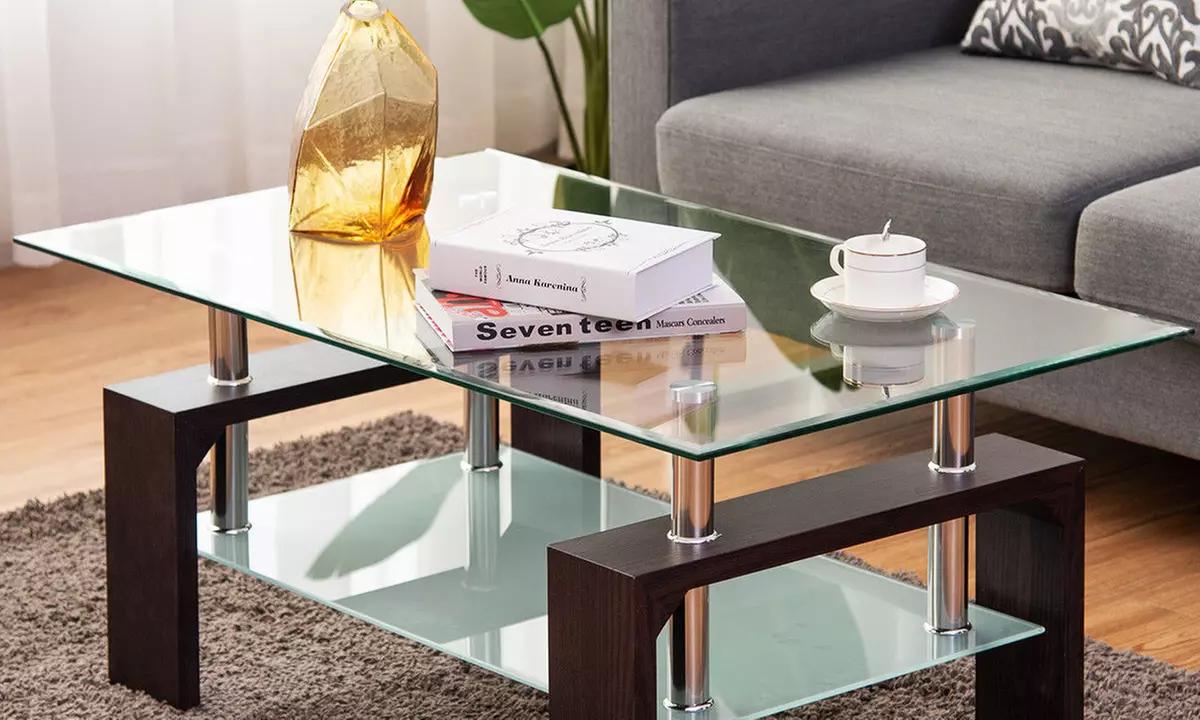 Wood and Glass Coffee Table with Shelf - Primary Image