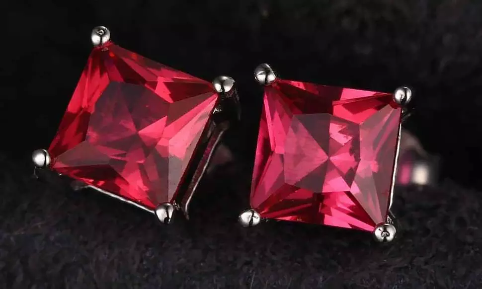 2.00 CTTW Ruby Princess Cut Sterling Silver Studs by VALENCIA GEM - Primary Image