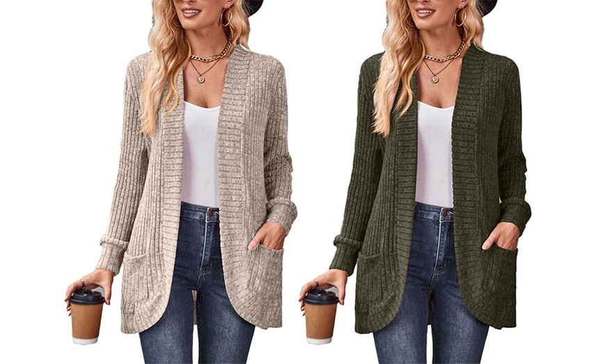 Image 12: Women's Ribbed Long Sleeve Cardigan