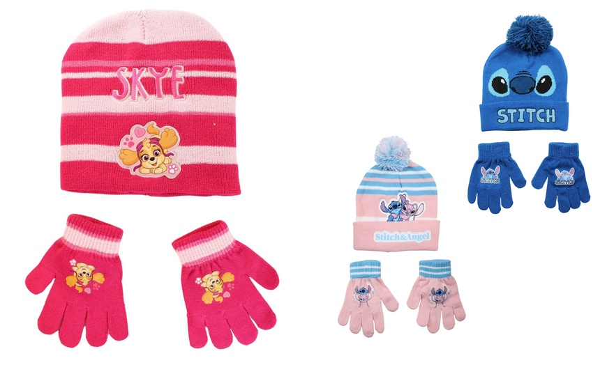 Image 1: Ensemble bonnet et gants Lilo & Stitch, Paw Patrol et Mickey