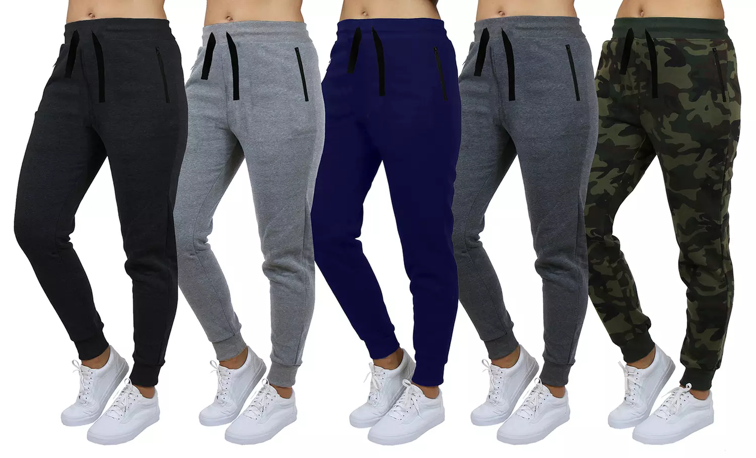 4-Pack Women's Loose-Fit Fleece & High Waist Terry Joggers with Zipper Pockets (S-2XL). Plus Sizes Available. - Primary Image