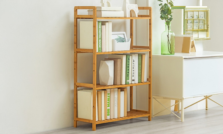 Image 10: Bamboo Wood-Tiered Book Storage Shelf Collection
