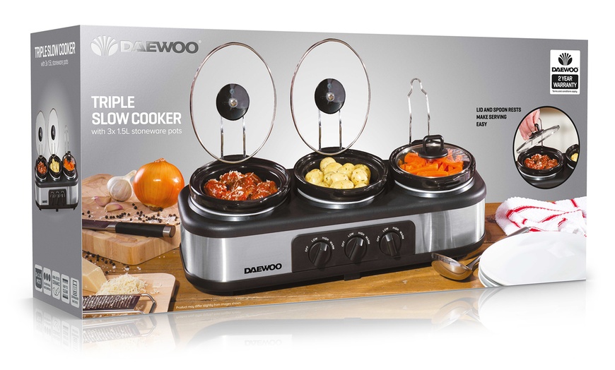 Image 3: Daewoo Non-Stick Triple Slow Cooker