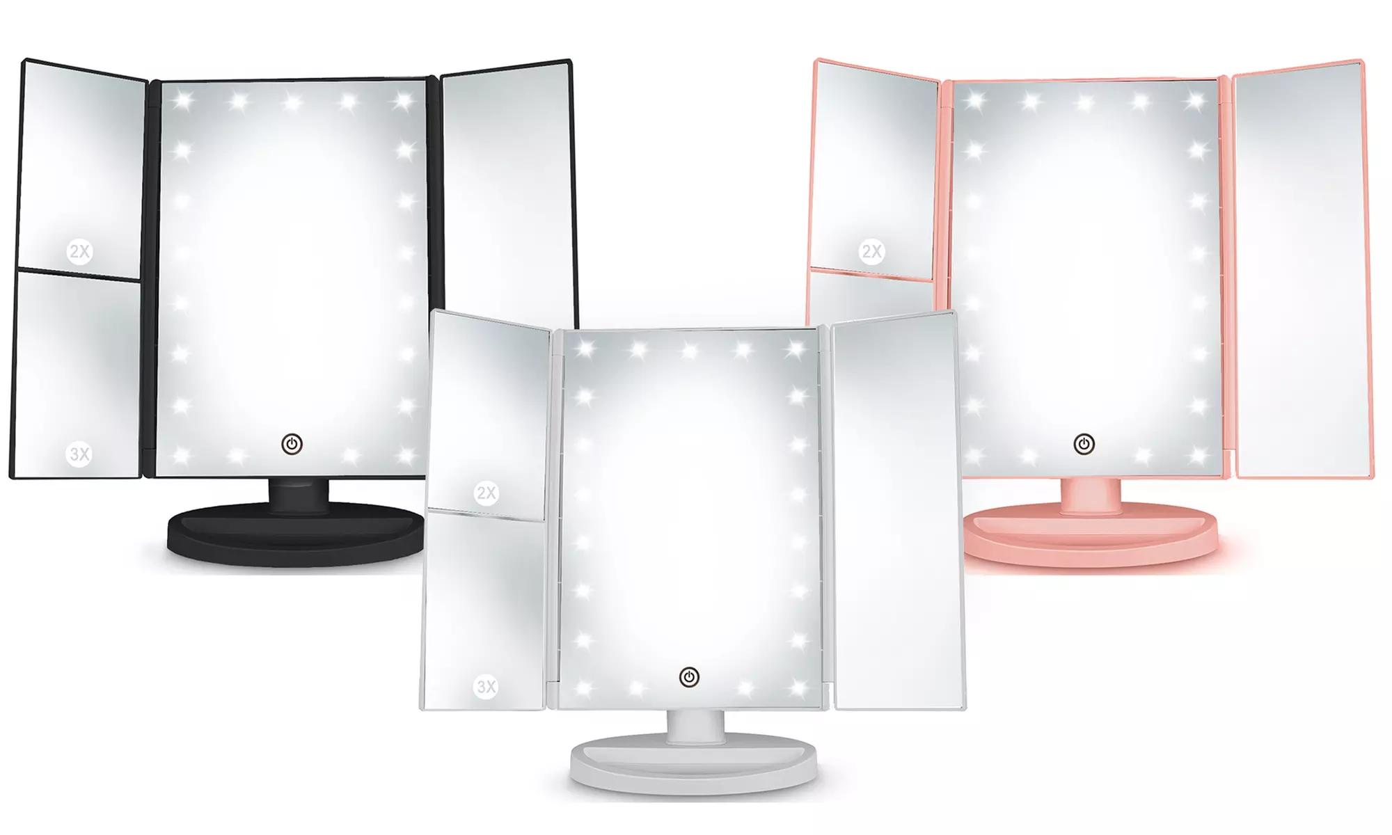 Tri-Fold Cosmetic Mirror with 21 Dimmable LED Lights and Touch Screen - Primary Image