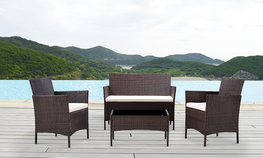 Image 2: 4-Piece Rattan-Effect Lounge Set