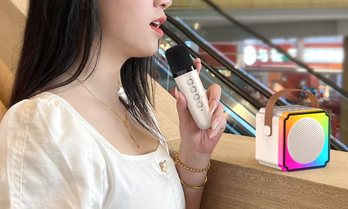 Bluetooth-Lautsprecher mit 2 kabellosen Mikrofonen und Beleuchtung