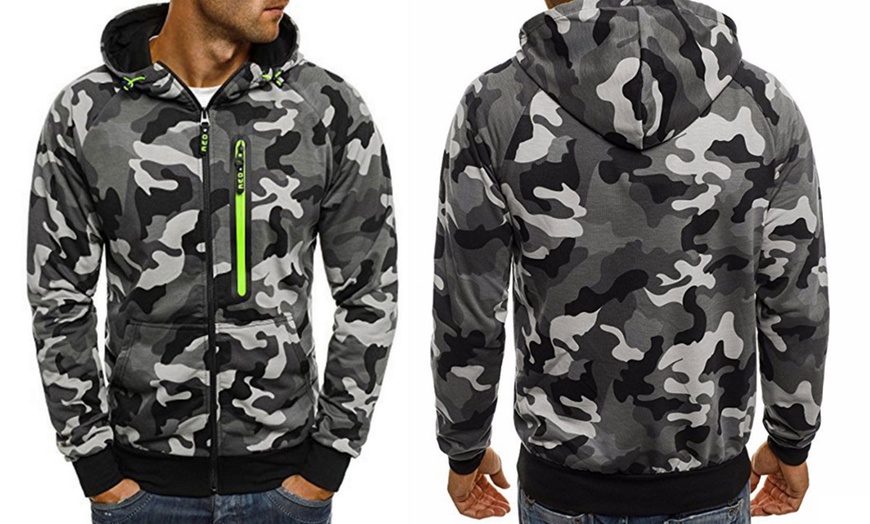 Image 2: Men's Zip Camo Hoodie