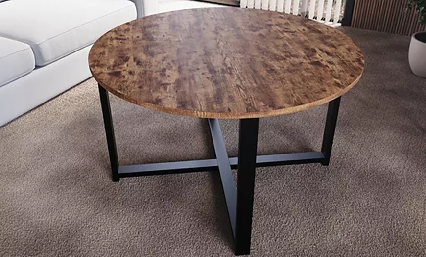 Image 6: Industrial Round Coffee Table with Metal Legs