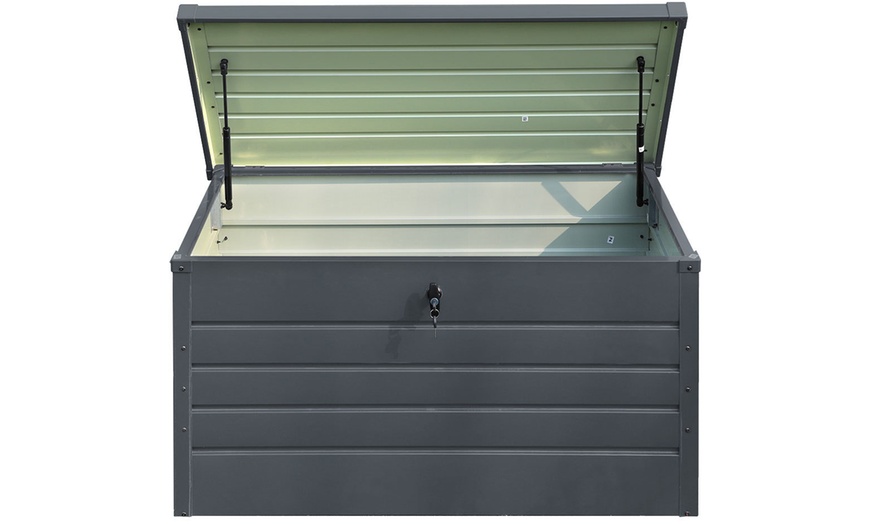 Image 2: 350L Metal Lockable Garden Storage Box Patio Waterproof Box