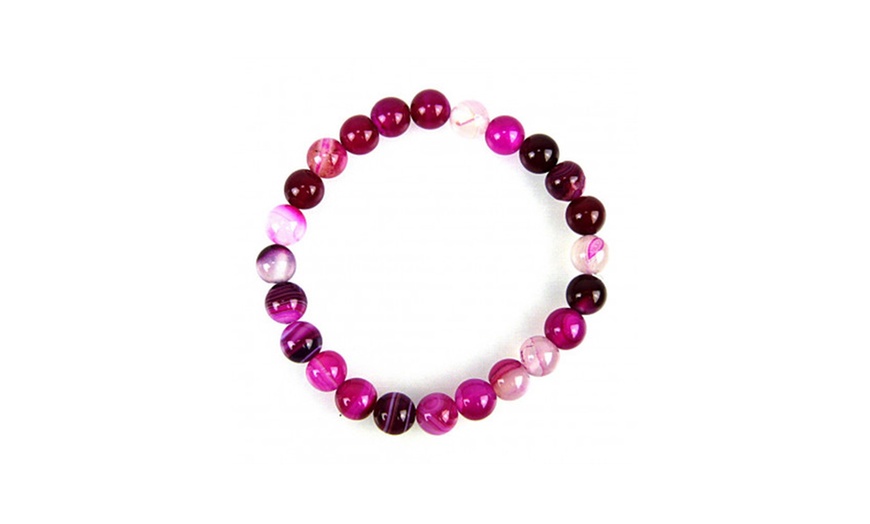 Image 3: Pulsera de cuentas con piedras ágata en color rosa