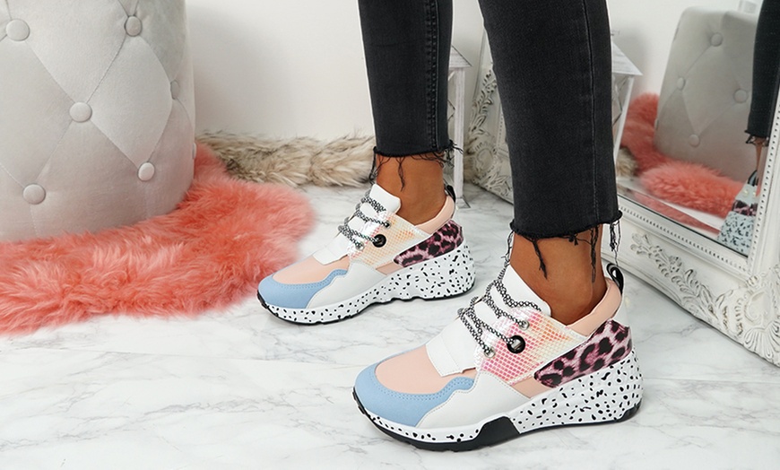 Image 5: Lace Up Animal Print Trainers