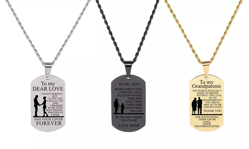 Pink Box Stainless Steel Tag Necklace - Primary Image