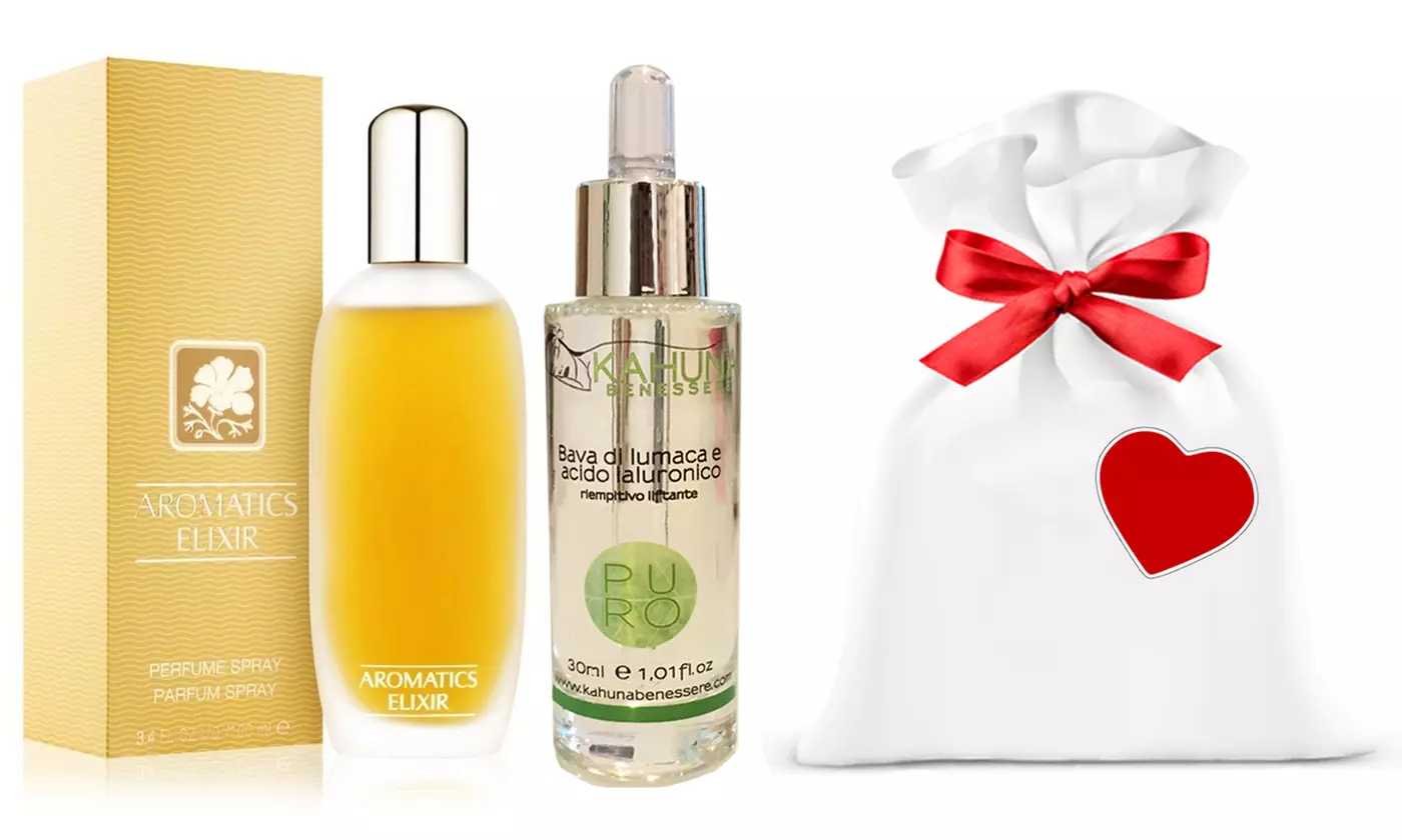 Eau de Parfum Aromatic Elixir Clinique e siero bava di lumaca Kahuna Benessere