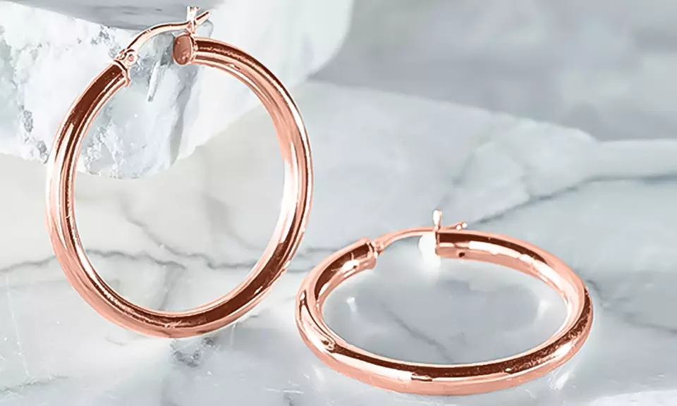 18k Rose Gold Plated Sterling Silver 20mm Classic French Lock Hoops - Primary Image