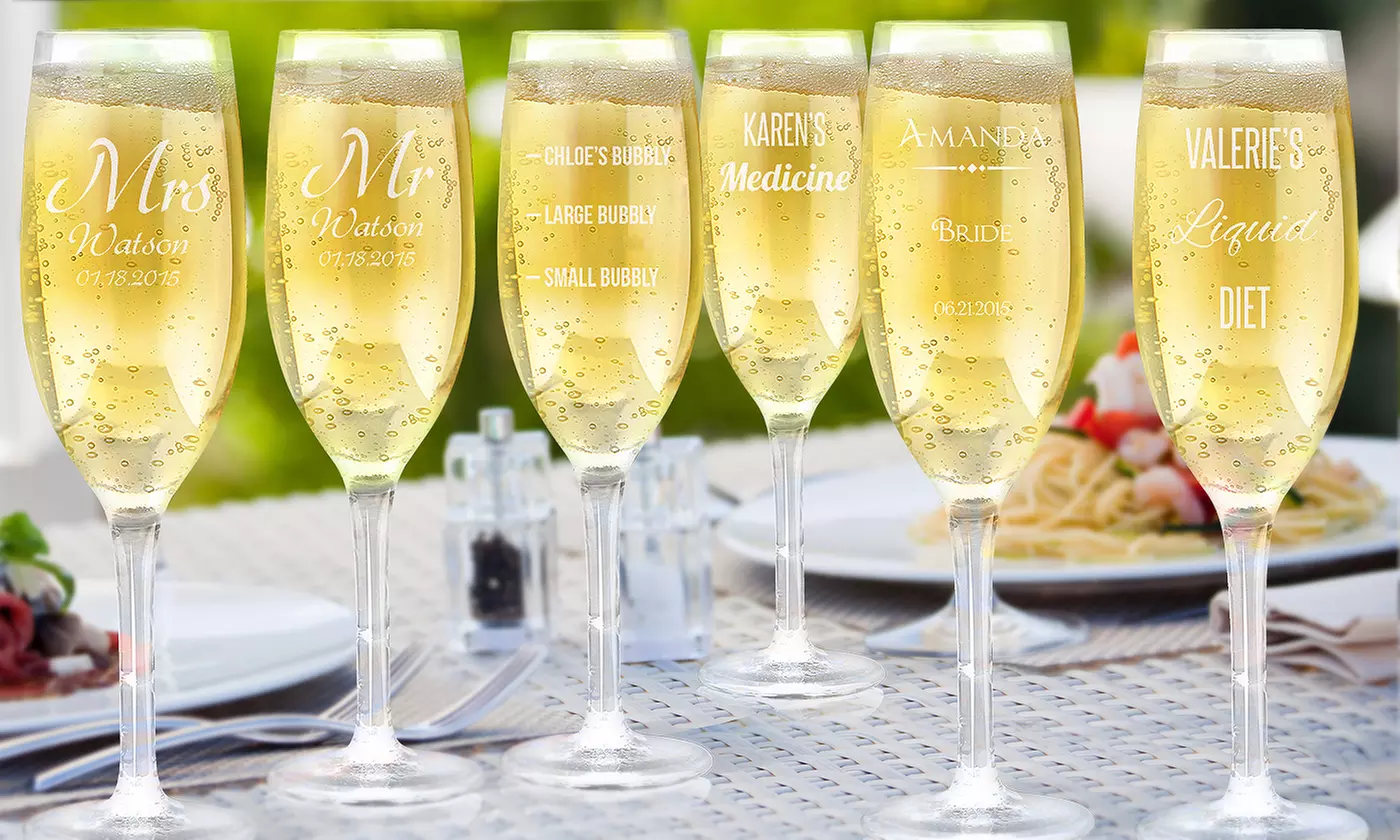 One, Two, Four, or Eight Personalized Champagne Glasses from Fabness (Up to 68% Off) - Second Medium
