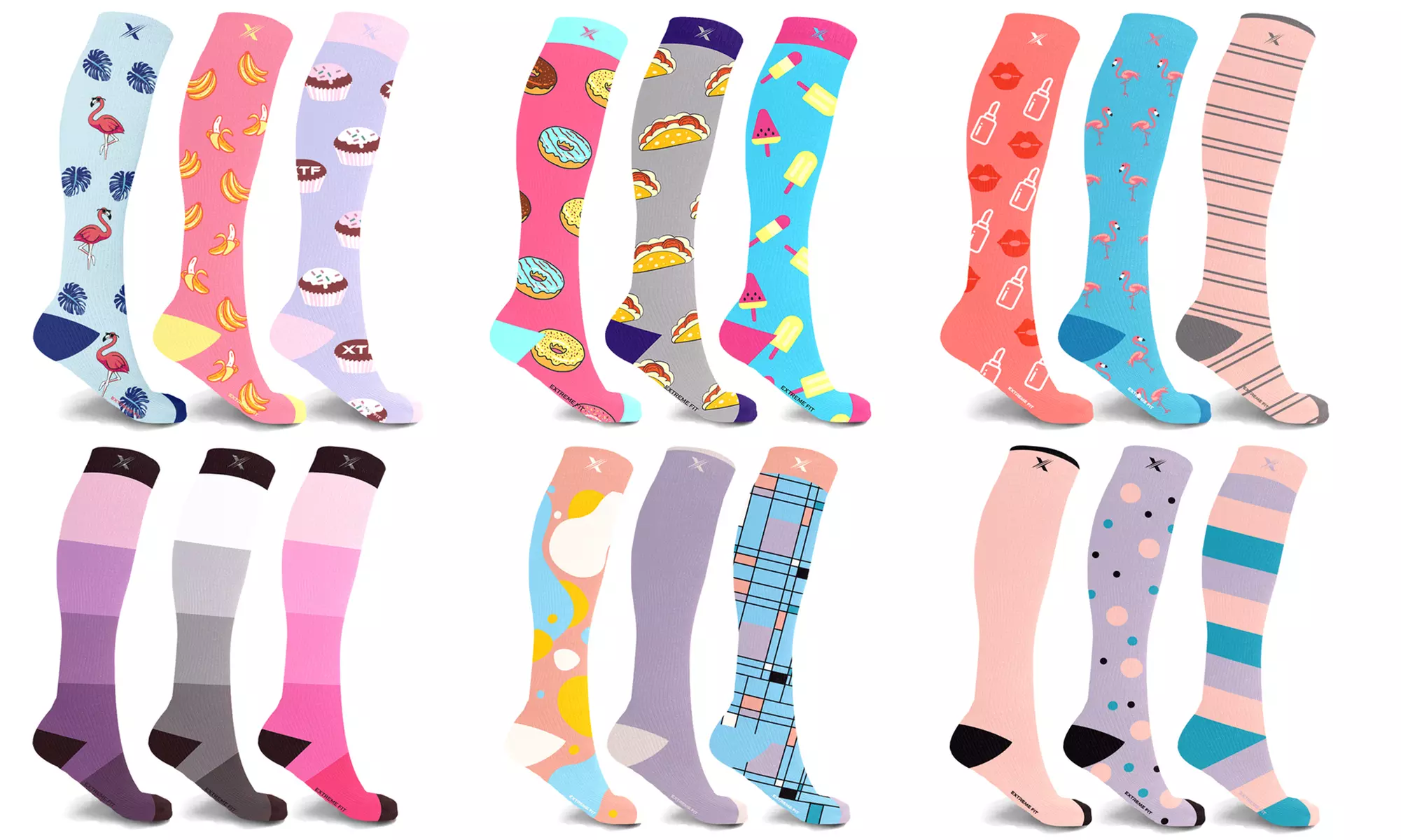 XTF Women's Valentines Fun Compression Socks (3-Pairs) - Primary Image