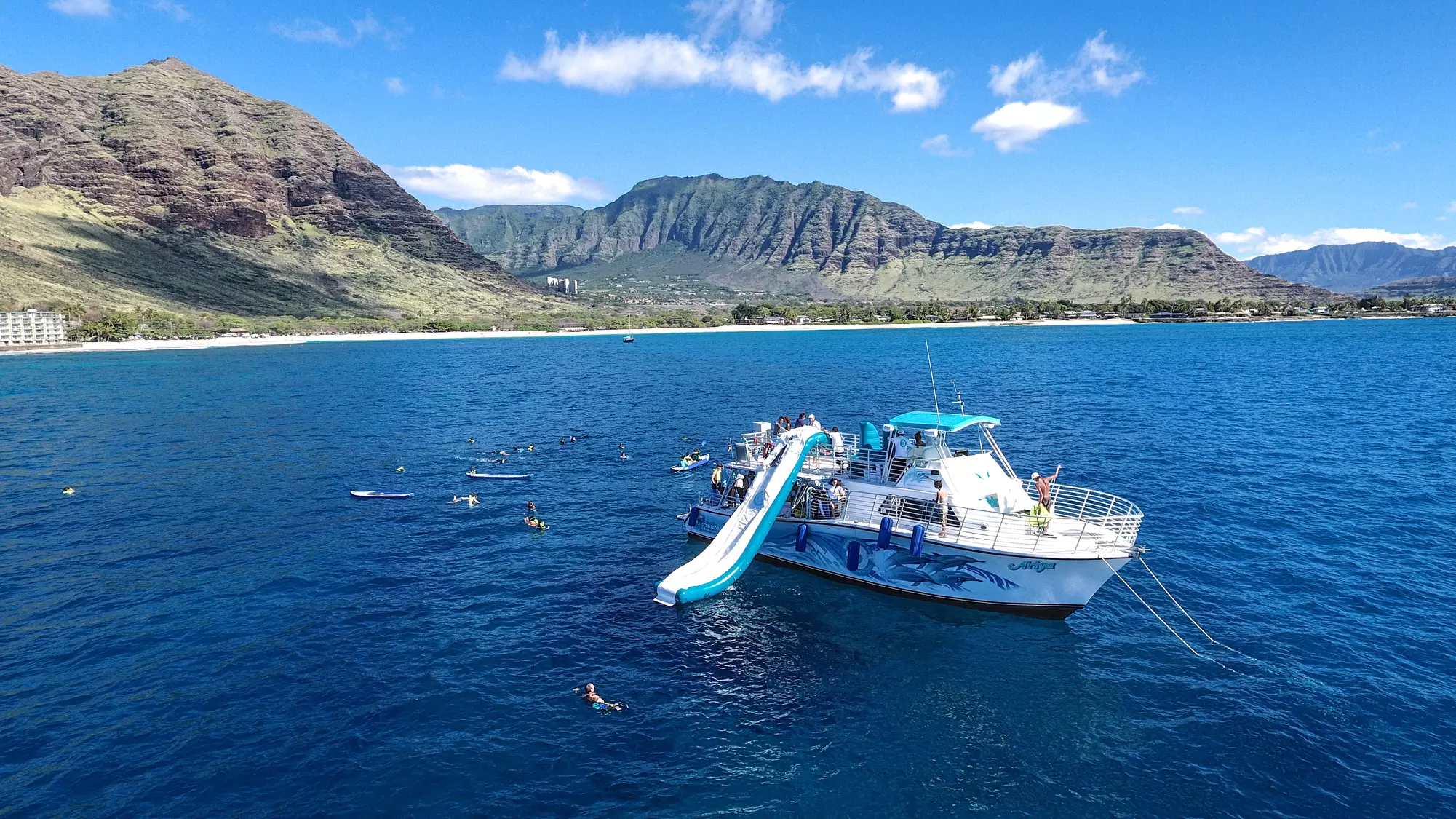  Oahu Dolphin Cruise & TurtleSnorkeling w/20ft WaterSlide Lunch& Hula
