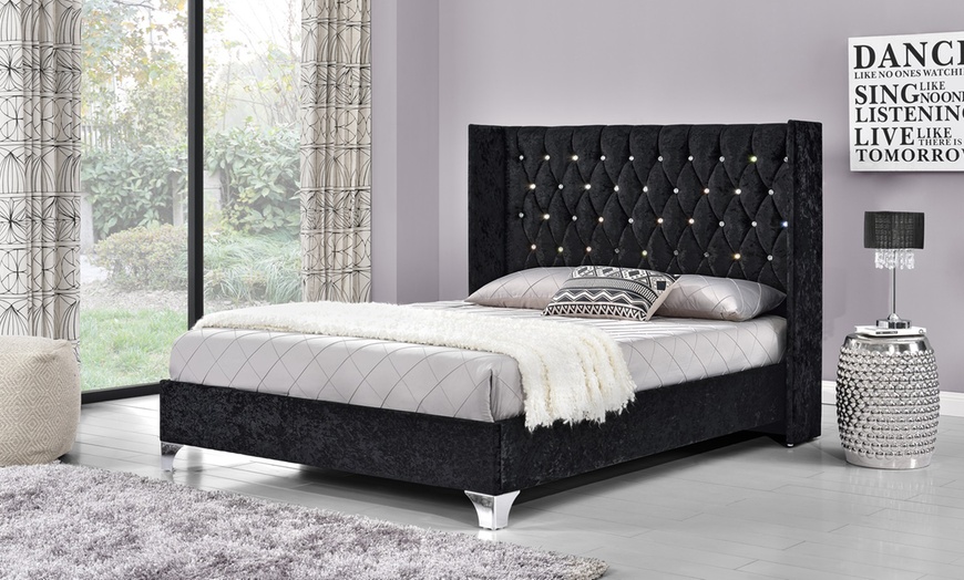 Image 6: Diamante Button Wing Back Bed