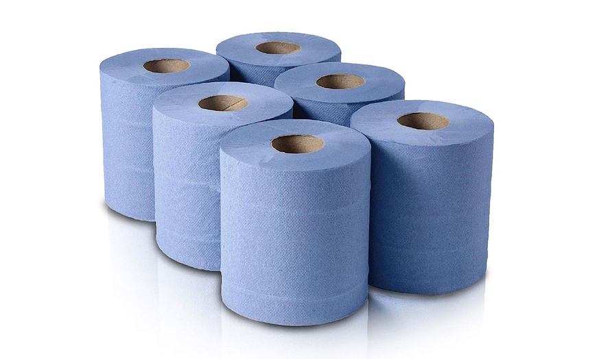 Image 1: 6, 12 or 18 Phoenix Blue Two-Ply Centrefeed Kitchen Rolls