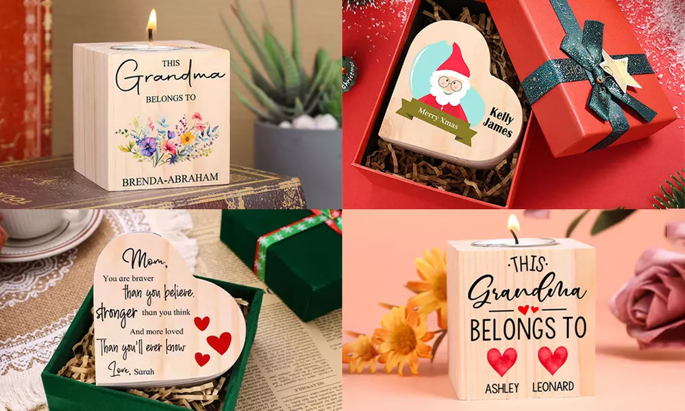 Personalisierbarer Teelichhalter aus Holz im Design nach Wahl