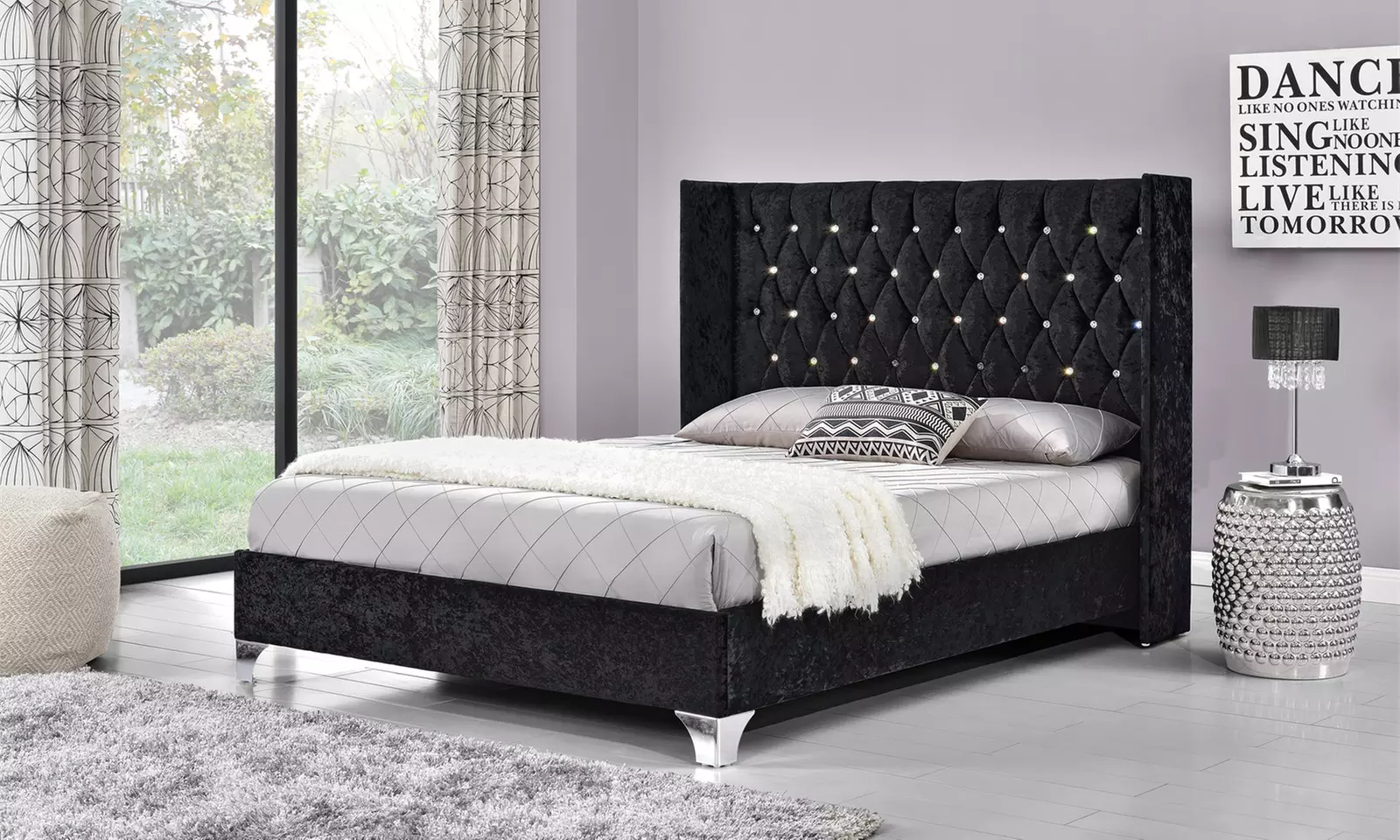 Drogo Diamante Button Wingback Bed Frame with Optional Mattress - Second Medium
