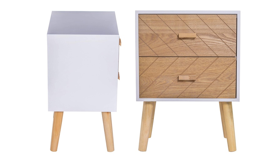 Image 2: HomCom Bedside Table with 2 Drawers