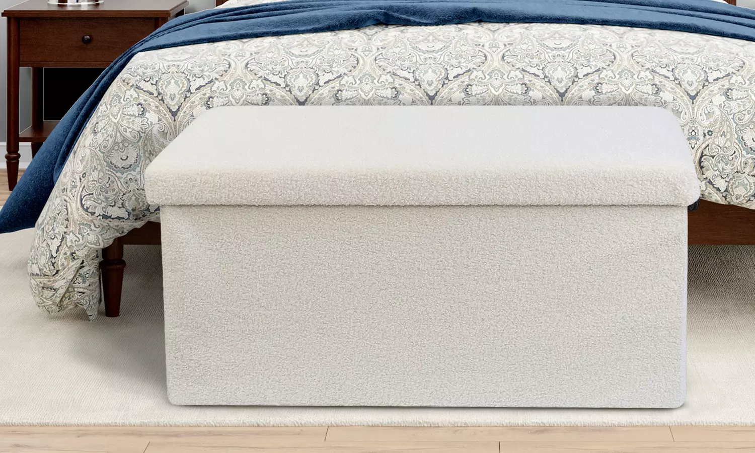 Teddy Boucle Storage Ottoman or Foldable Cube Footstool