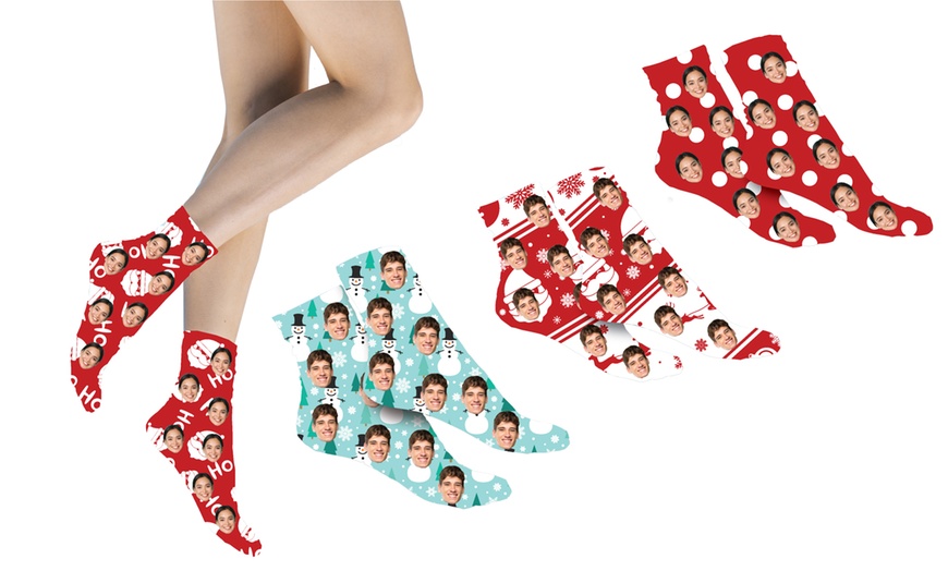 Image 1: Personalised Christmas Face Socks