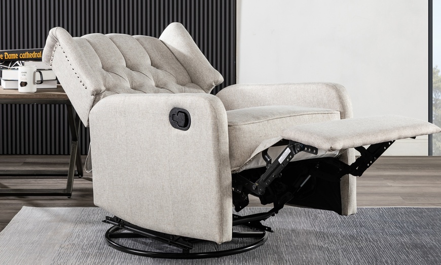 Image 2: Manual Swivel Fabric Recliner Chair