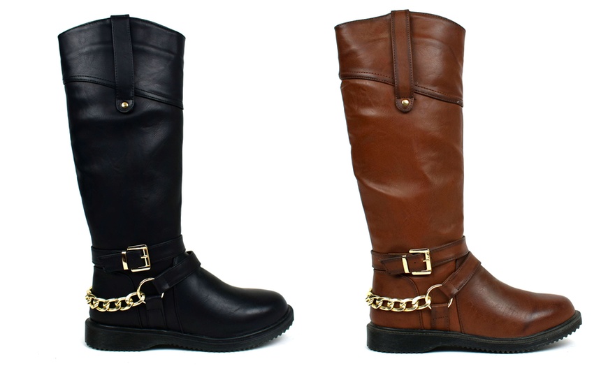 Image 1: Buckle Chain Zip Boots