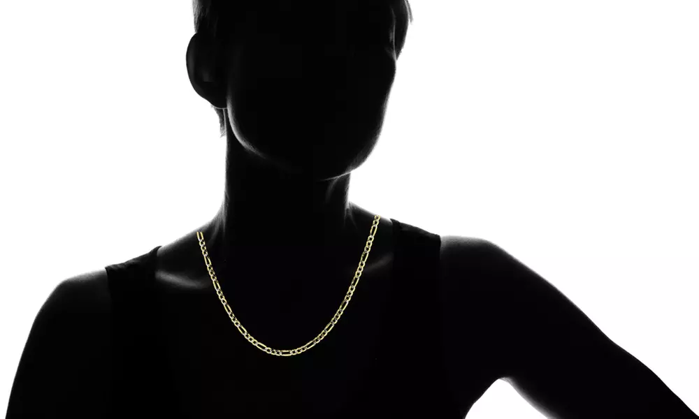 Italian Two Tone Figaro Chain in 14K Gold Plating - Second Medium