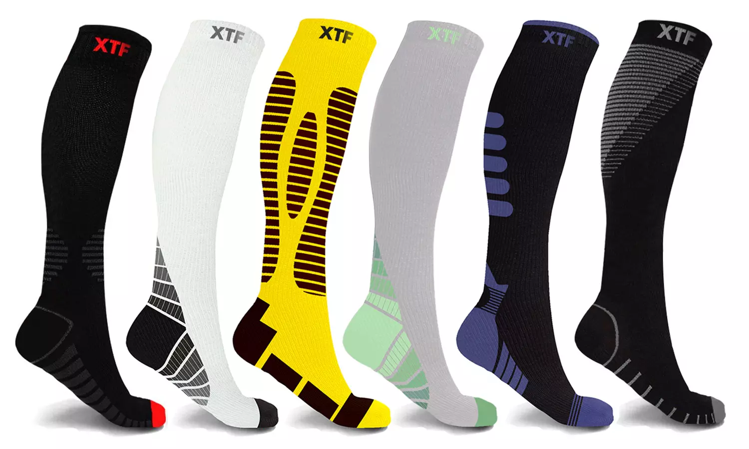 XTF Pain Relief Knee High Compression Socks (6-Pairs) - Primary Image