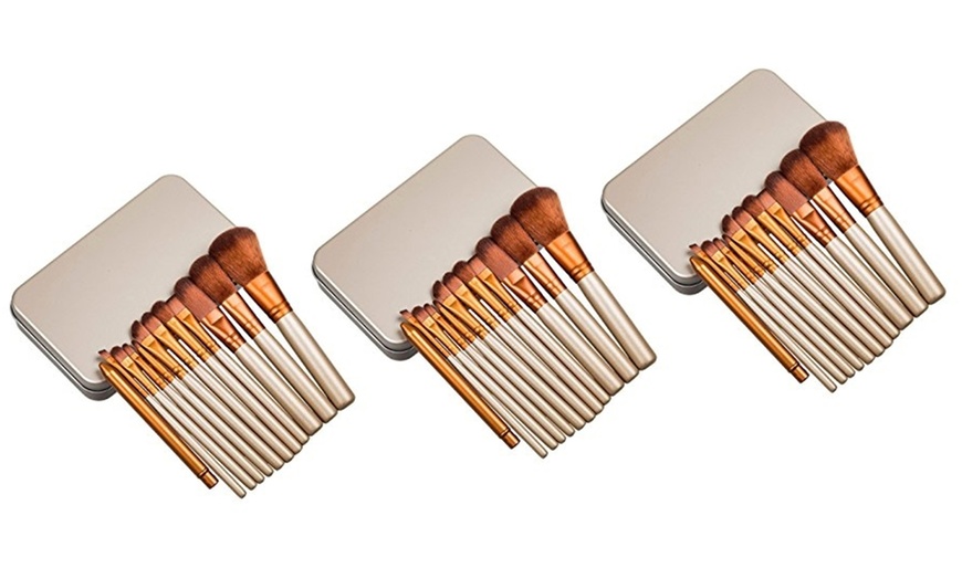 Image 7: One, Two or Three 12-Piece Makeup Brush Sets with Metal Cases