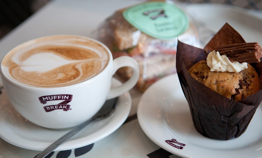 Image 1: Freshly baked Muffin or Cake Slice with Tea or Coffee