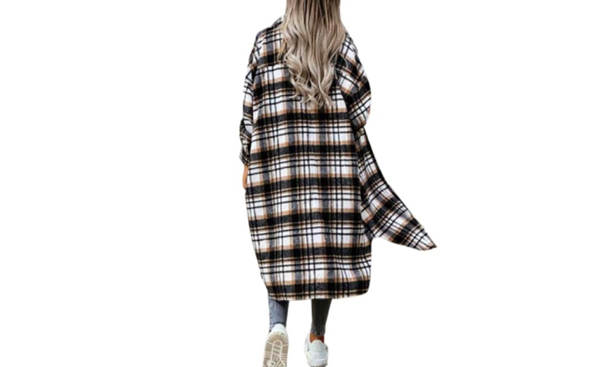 Image 4: Womens Long Plaid Shirt