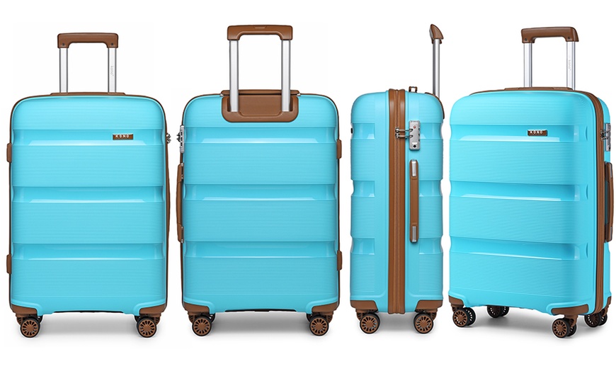 Image 4: Kono Hi Shine Textured Hard Shell PP Suitcases with 360° Swivel Wheels